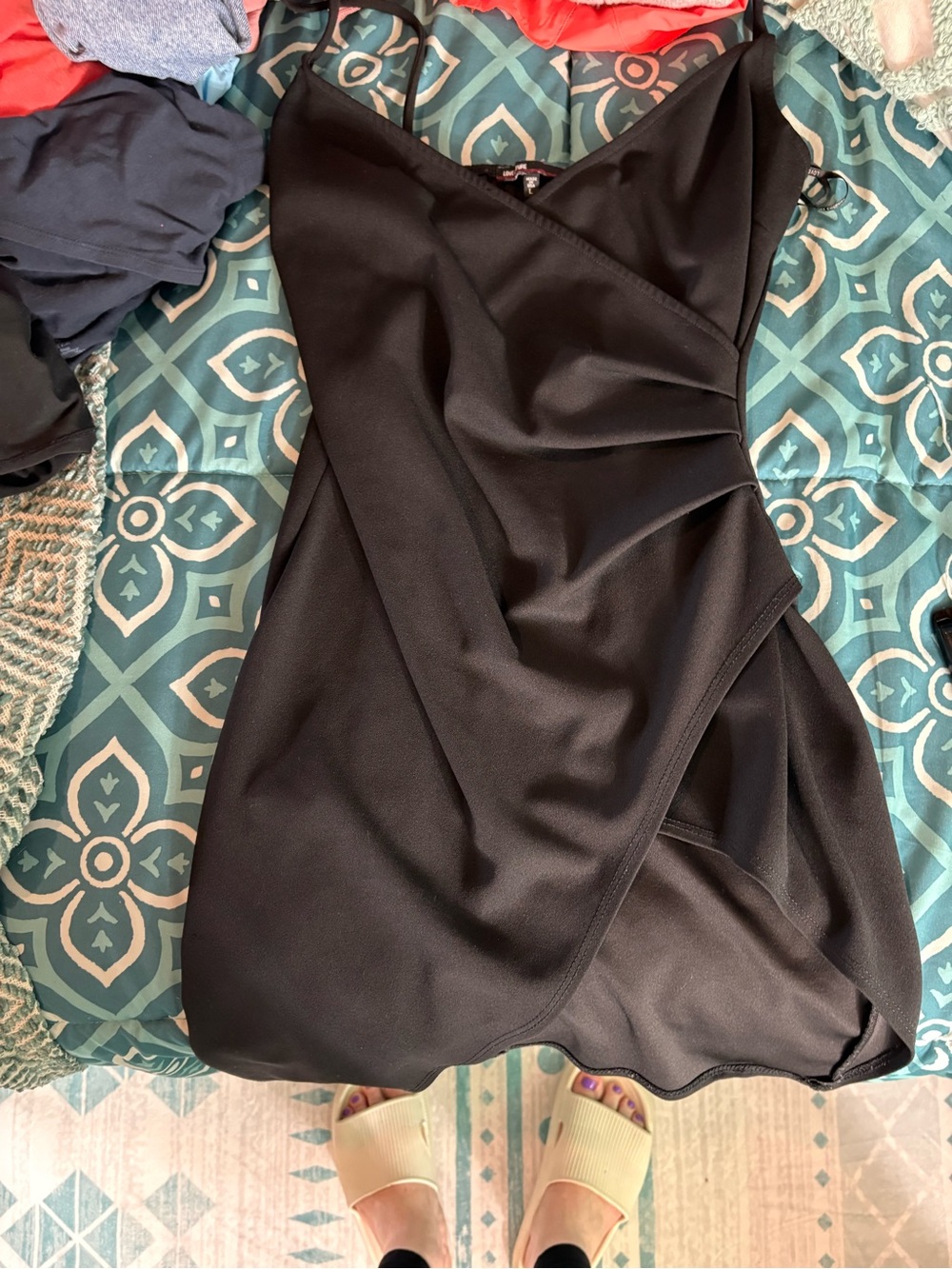 Love Culture Black Mini Wrap Dress with V-Neck